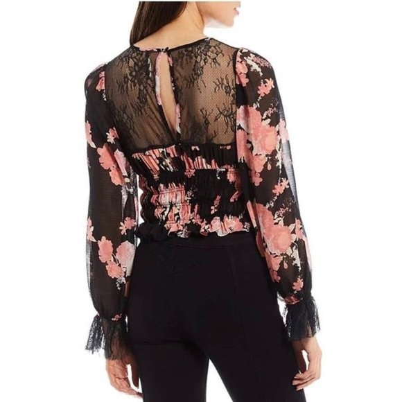 NWOT Free People Smocked Daphne Blouse- Midnight Combo- Size L - Picture 3 of 11